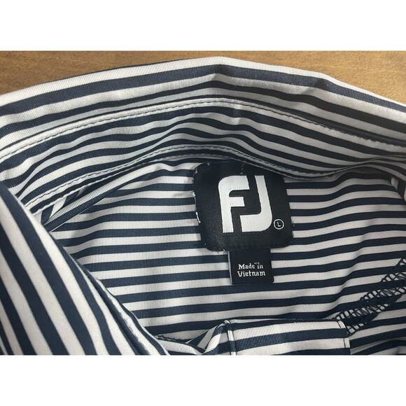 Footjoy FJ Dry Fit Polo Mens Size Large Navy Blue Striped Golf Shirt - Picture 5 of 9